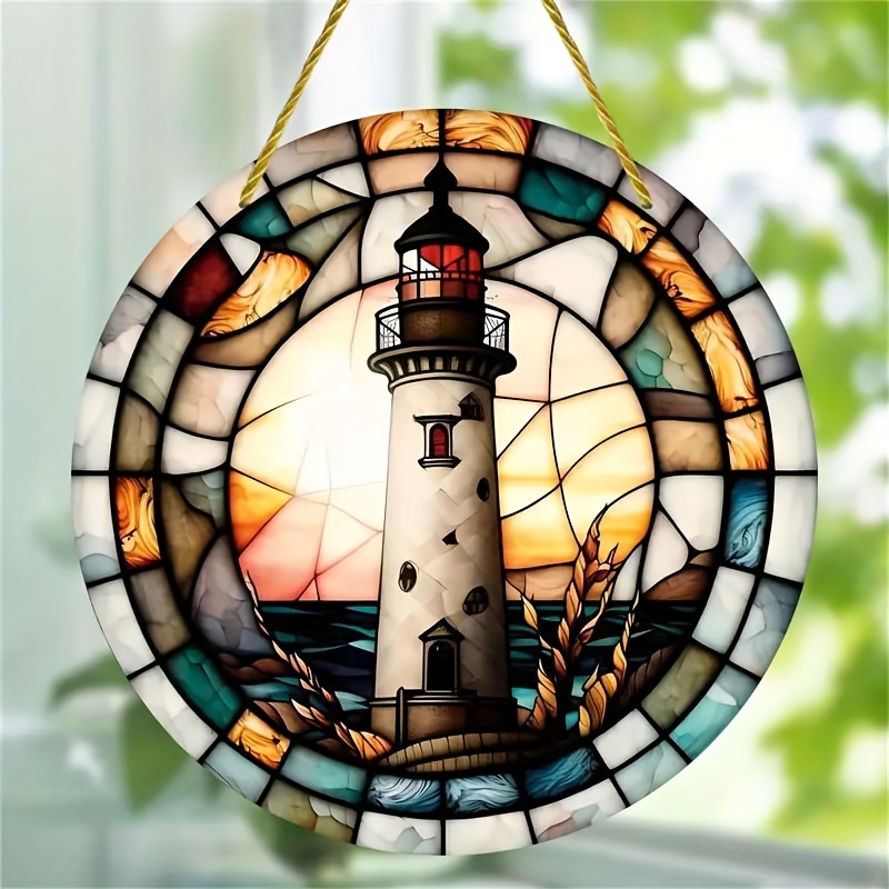 

2d Flat 1/2pcs Vibrant Lighthouse Acrylic Round Hanging Ornaments - Exquisite Window Hanging Decor - Decor For Windows, , Walls, Homes Rooms - Perfect Housewarming Gift, Indoor & Outdoor Use