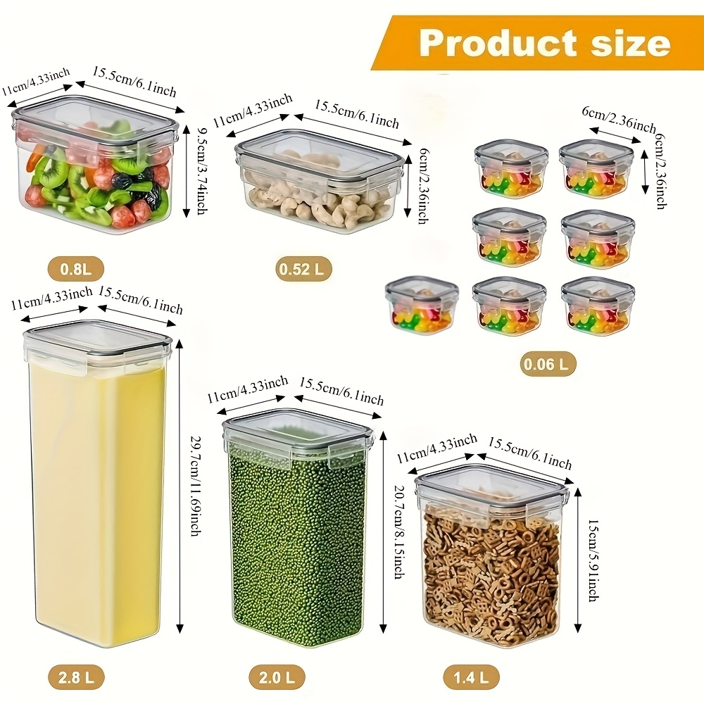 24pcs Sealed Food Storage Containers With Lids, (12 Lids + 12 Boxes) Plastic Kitchen Organizer, For Cereal, Flour And Sugar Storage, With Labels And Marker