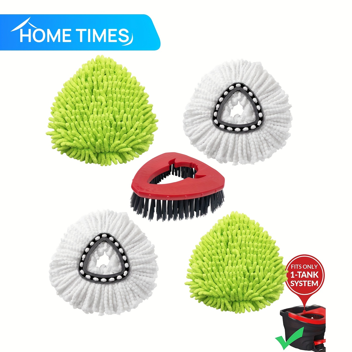 

Home Times Spin Mop Head Replacement Set – 3 Pack Microfiber Mop Refills With Floor Scrubber And Chenille Duster For Triangle Mop System – Household Cleaning Tools & Accessories