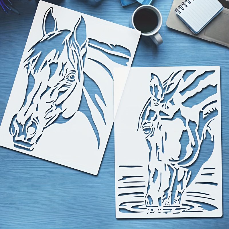 Image of 2pcs Horse Stencils Set - A4 Size Reusable Plastic Art Painting Template For Wood Signs, Furniture, Diy Crafts, Wall & Farmhouse Decor