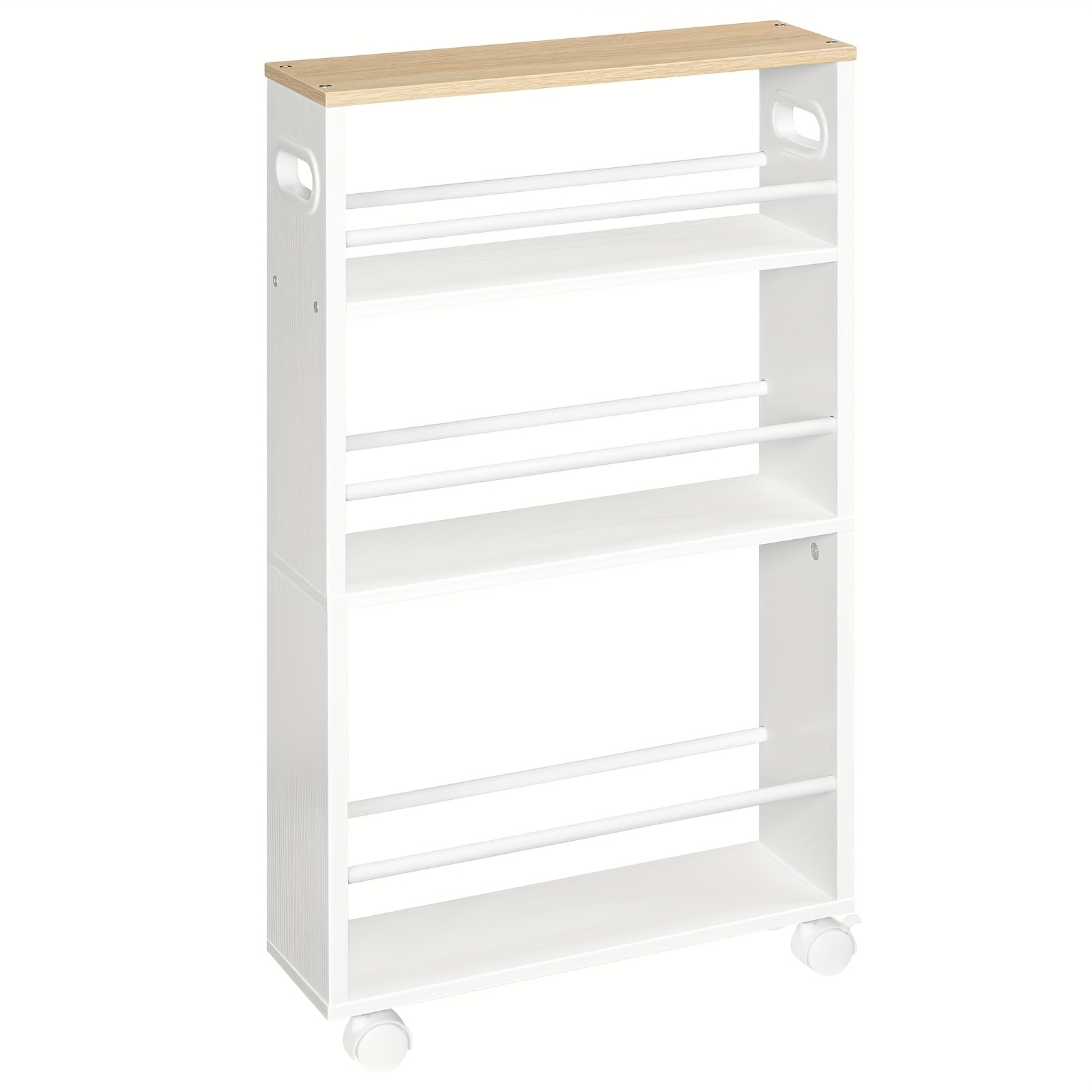 TEMU Storage Trolley, 4-tier Storage Trolley With Handle, Castors With Brakes, With Raised Edge, Slim, Easy To Assemble, Suitable For Kitchen,