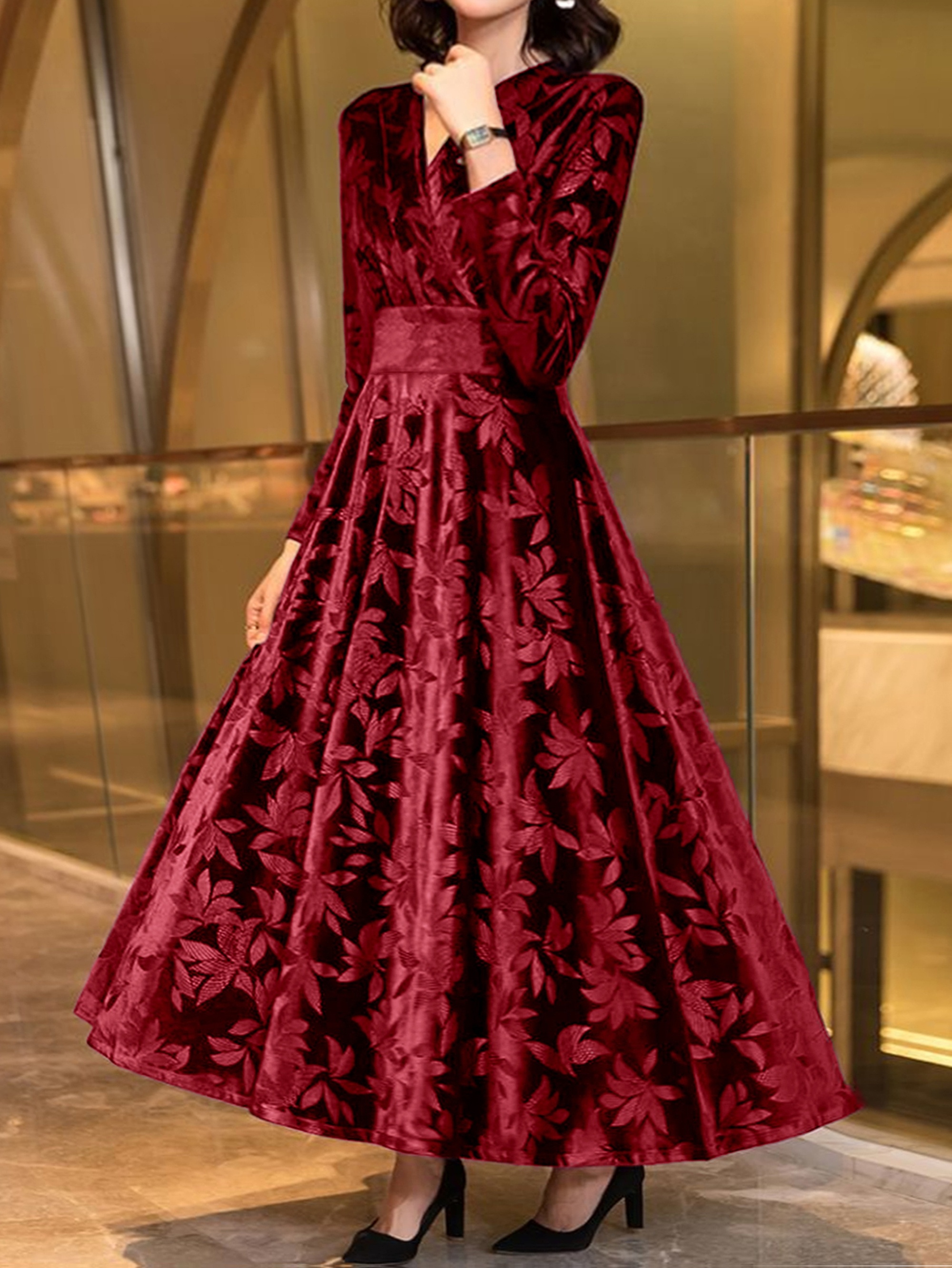 long sleeve sqeen dress Cinderella Divine -CD749 Queen Anne neckline three-quarter sleeves Long  Prom Gown