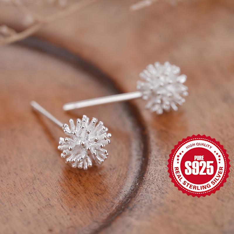 925 Silver Dandelion Core Stud Earrings Hypoallergenic