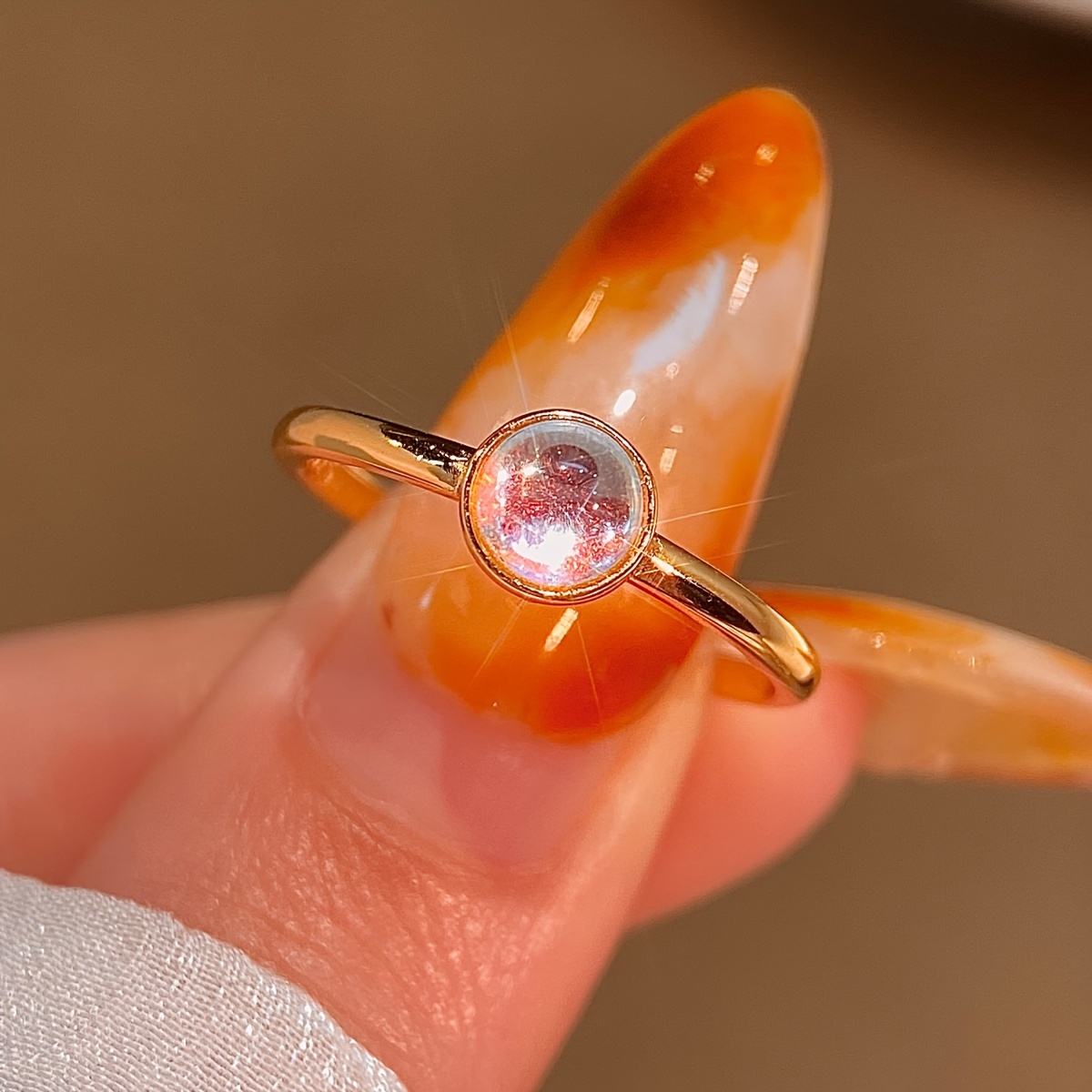 Women's Moonstone Engagement Ring, 925 Sterling Silver