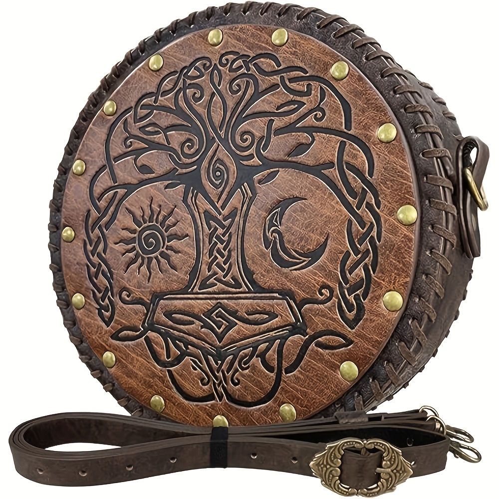 Image of Elegant Viking Embossed Waist Belt Bag For Women, Medieval Portable Role-playing Shoulder Bag With Adjustable Strap, Suitable For Role-playing And Daily Use