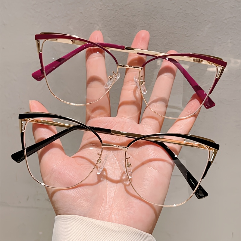 1pc Women New Cat Eye Shaped Glasses Fashion And Elegant Frame Design Advanced Metal Frame Red Eyeglasses
