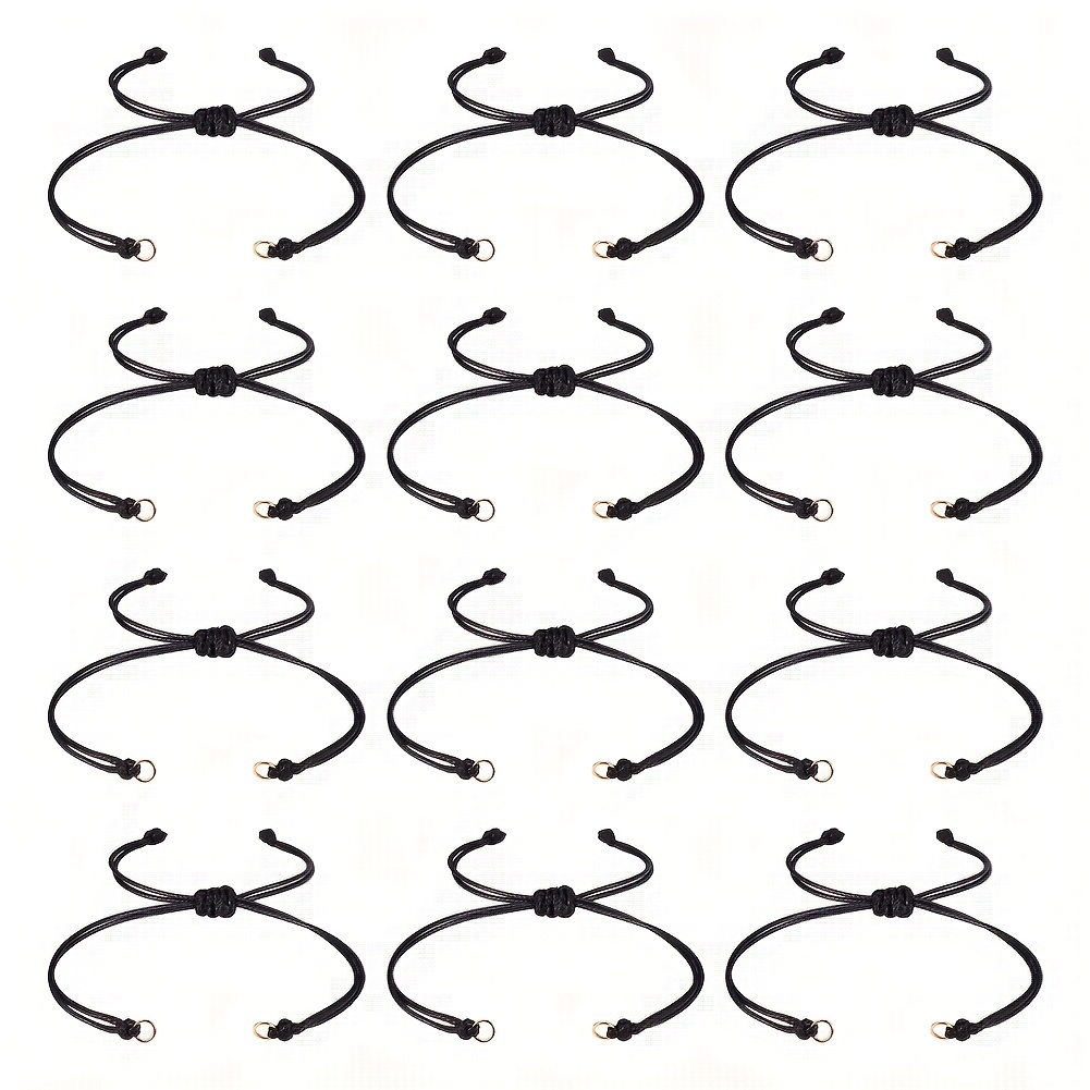 

50pcs Black Braided Waxed Cord Bracelets With 304 Stainless Steel Clasps, Golden & Silvery Accents - Adjustable Length 13~14cm