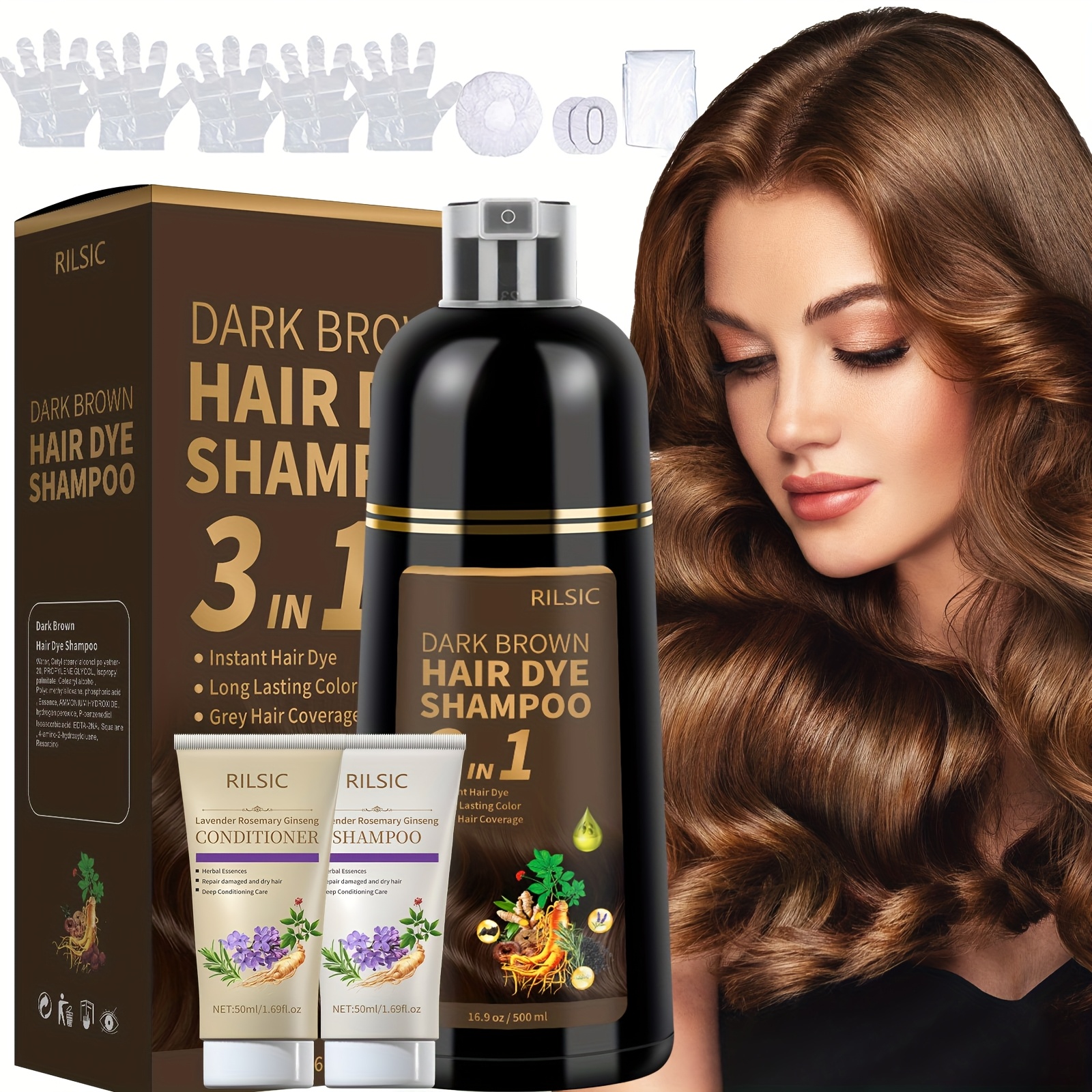 TEMU Rilsic 1 Set Instant Hair Dye Shampoo, Hair Coloring Shampoo For Gray Hair, Natural Hair Dye Shampoo 3in 1 For , Long Lasting Hair Dye, Dye Hair