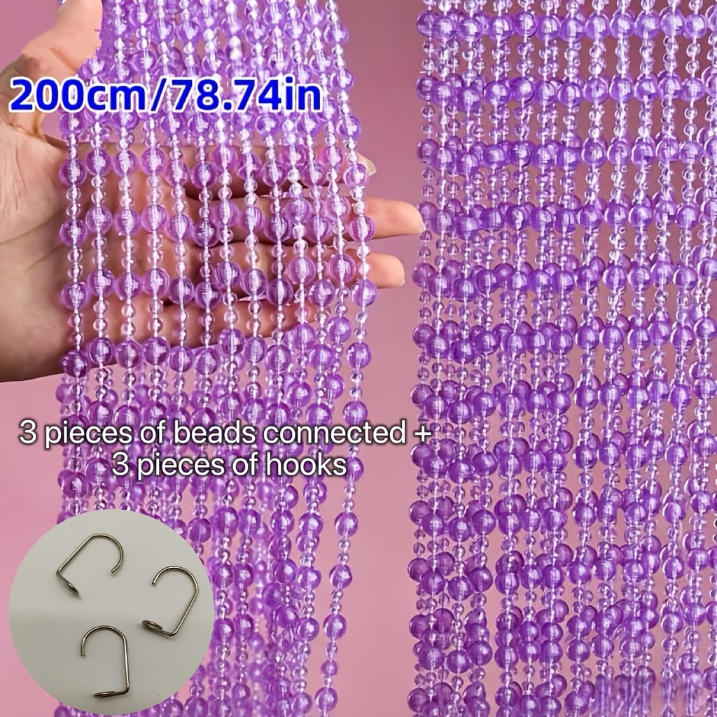TEMU 6pcs Set 3pcs 200cm/78.74in Bead Curtains And 3pcs Hooks Bead Curtains Partition In Purple Rose Red White Exquisite Versatile Very Suitable For
