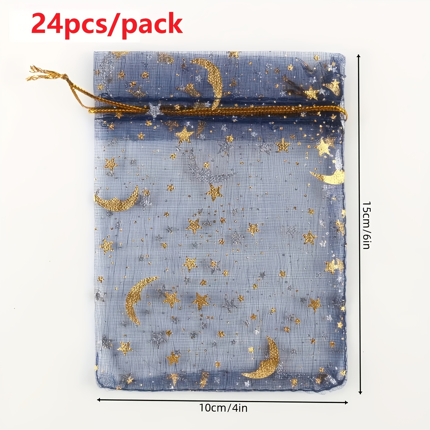 TEMU Gift For Her/him 24pcs 10 X 15cm Navy Blue Golden Mesh Bags, Bouquet Gift Bags, Wedding Candy Bags, Pearl Thread Storage Bags, Party Drawstring