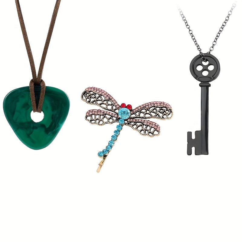 

3pcs Set: Chic Dragonfly & Key Pendant Necklaces - Fashion Accessory For Casual Attire, Perfect Gift For Women | Alloy, No Power Needed | Ideal For Christmas & Holiday Gifting