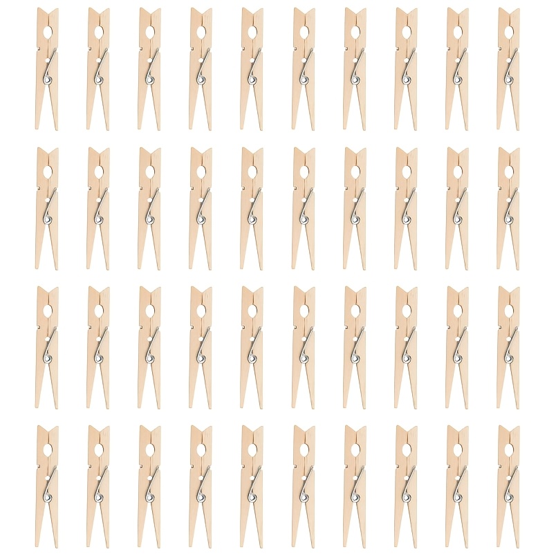 Image of 44pcs Wooden Clothes Clips, Large Natural Wood, Rust-proof, Suitable For Classrooms And Handicrafts, Clothes Pins