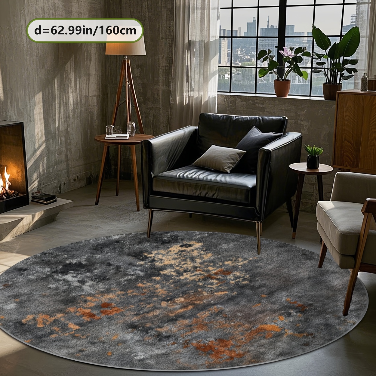 TEMU Soft Plush Round Rug With Plastic Bottom, Featuring Abstract And 2d Printing. A Decor Rug Suitable For Living Rooms, Sofa Pads, Bedroom Bedside,