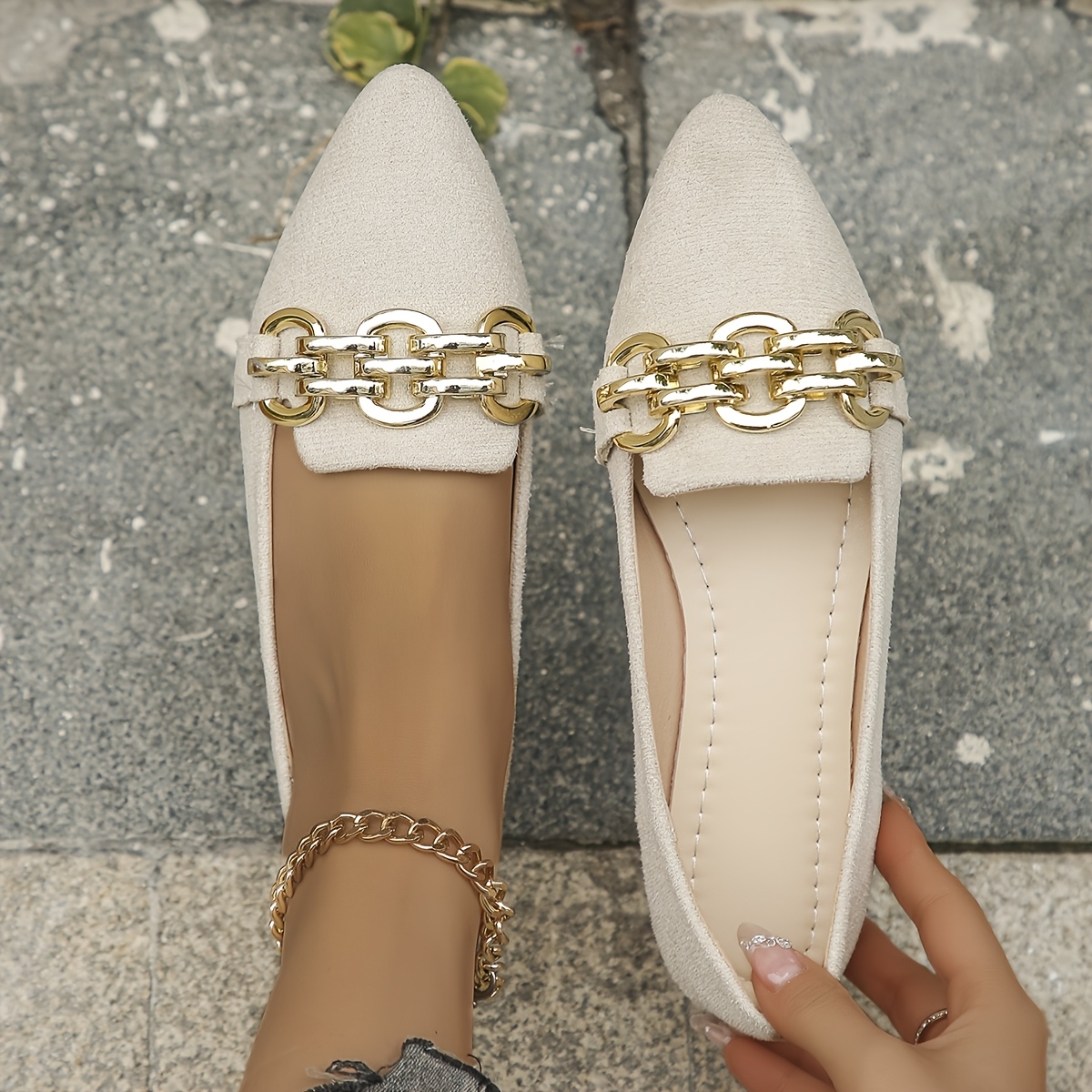 womens fashion pointed toe black slip on flats with   detail soft sole comfortable work     everyday shoes elegant     cover insole ladies shoes details 2