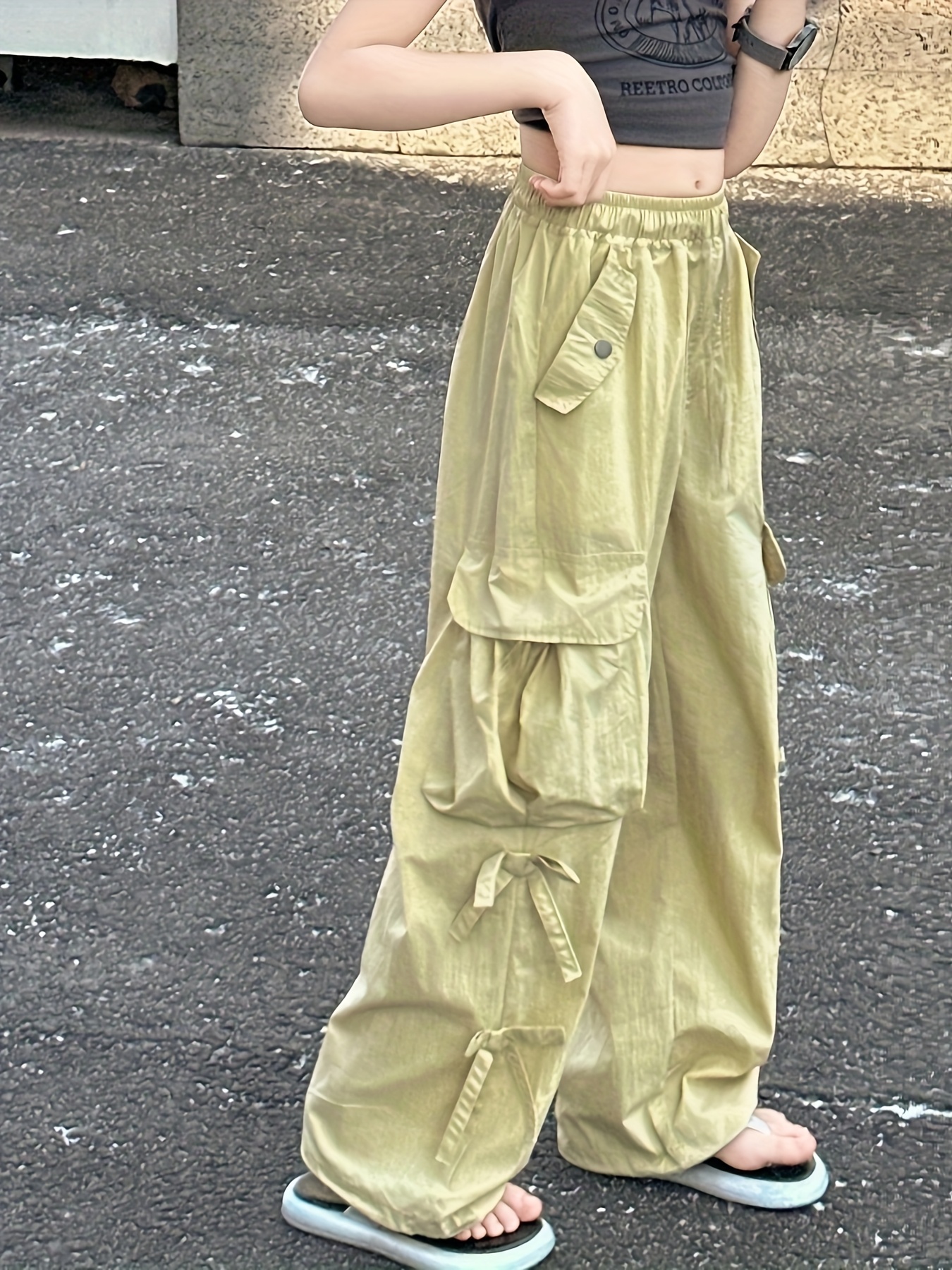 item picture girls bow cargo pants student casual fashion trendy long pants side large pocket with   lightweight breathable comfortable and durable elastic waistband loose sweatpants suitable for outdoor activities   outdoor