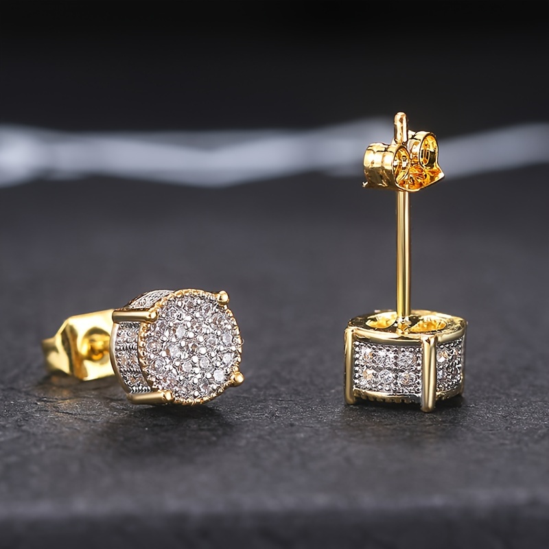 Image of Pair Of Classic Full-pave Sparkling Synthetic Zirconia Round Stud Earrings, High-quality Copper With Nickel-free Plating, Ideal For Daily Wear And Parties, Hip-hop Trendy Style