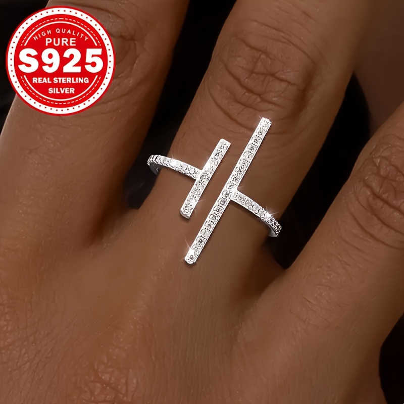 Women's S925 Silvery Geometric Open Ring with Irregular Lines