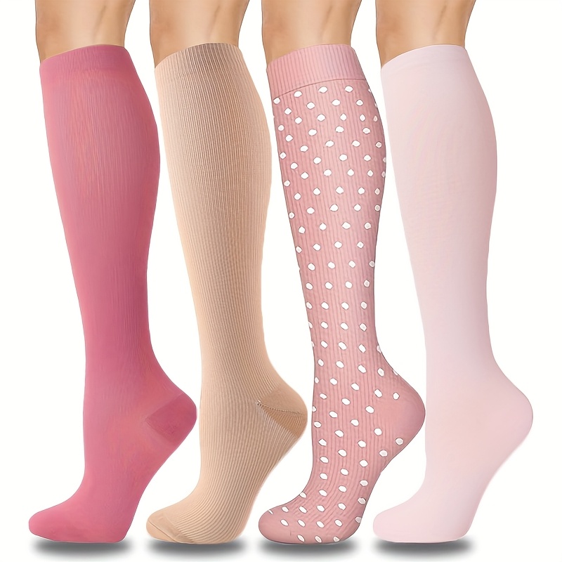 TEMU 4 Pairs Copper Compression Socks For Women Men, Smooth Fabric, 10 Mmhg Knee High Compression Socks Support Running Yoga Climbing Cycling