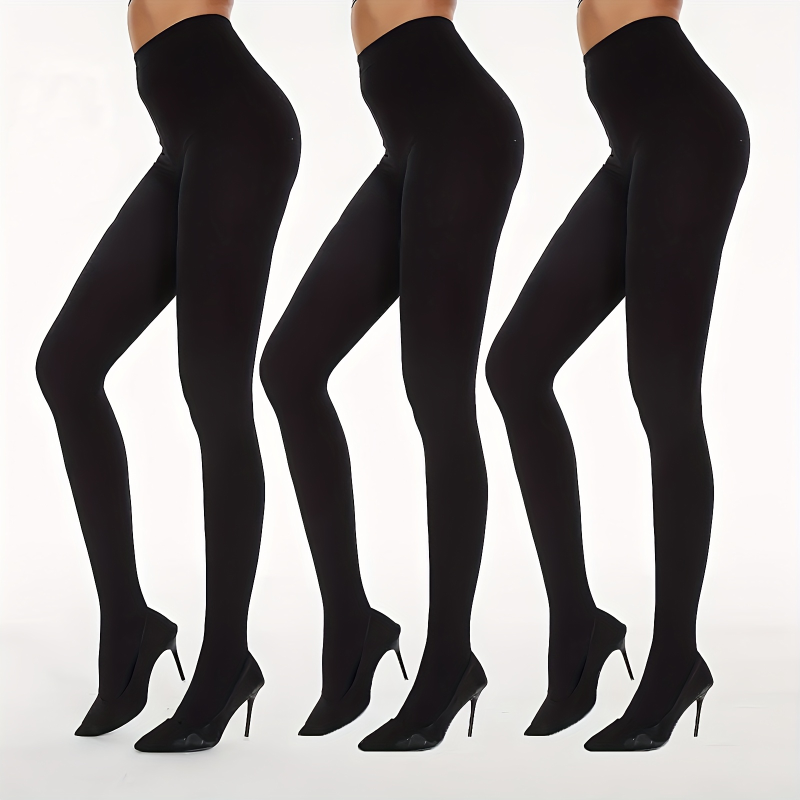 3 Pairs Tights, Opaque High Waist Elastic Leggings, Women's Stockings And Hosiery