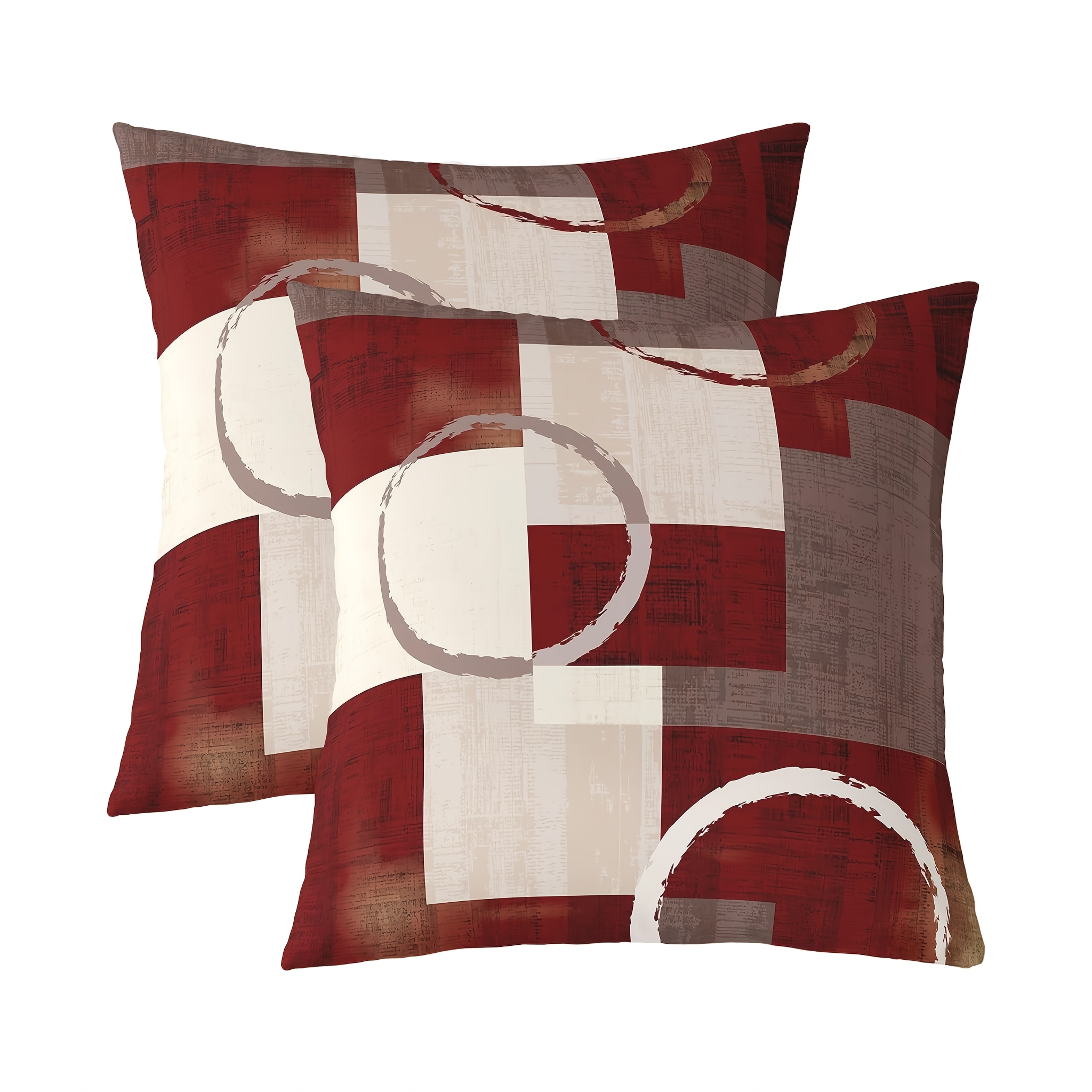 

2pcs Watercolor Grid Pillowcase, Tie Dye Round Pillowcase, Geometric Grid Suitable For Office Beds, Bedrooms, Burgundy Single Sided Printing, Sizes 16x16, 18x18, 20x20 Inches (excluding Pillow )