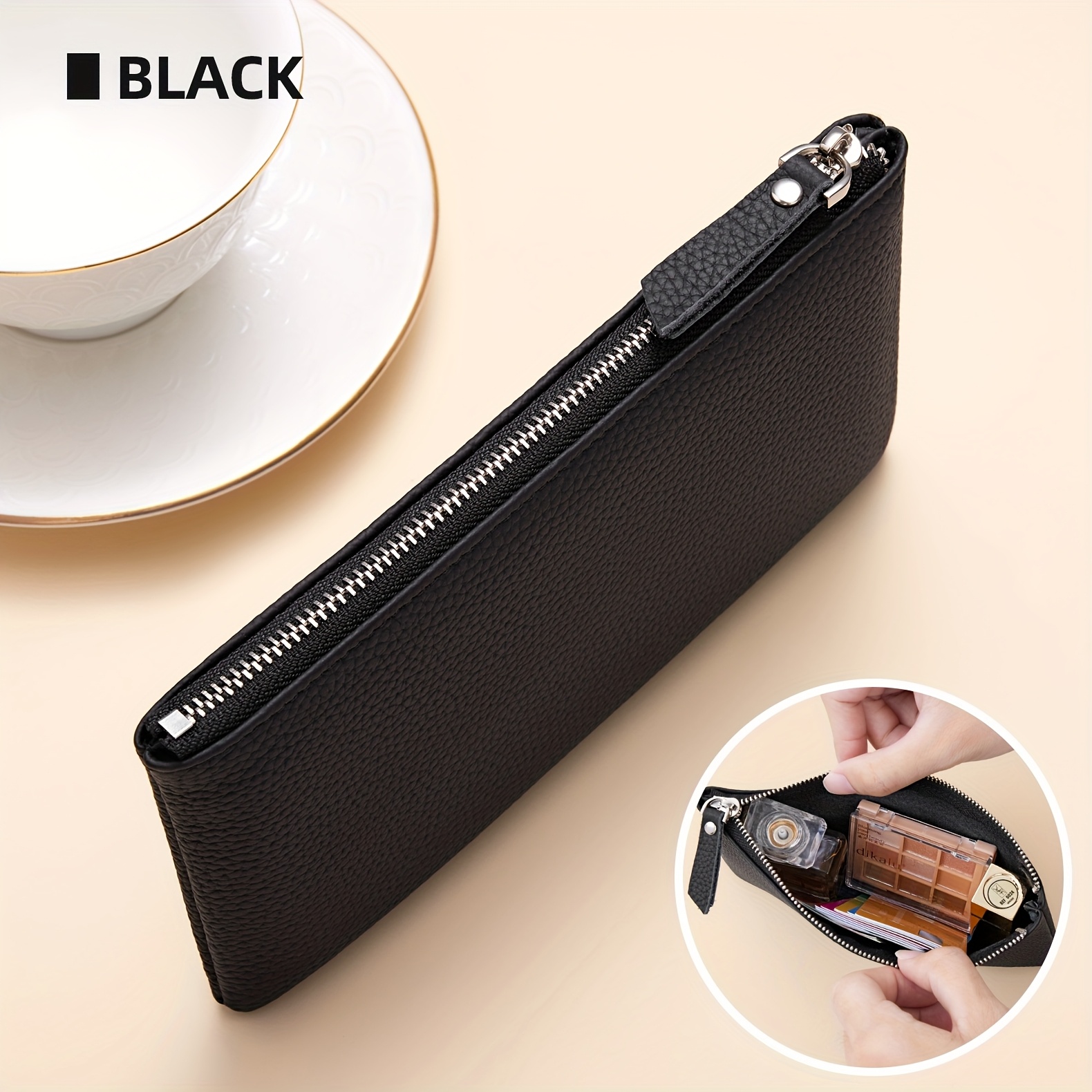 Image of Banyanu New Cowhide Women's Wallet Large Capacity License Storage Organizer Cosmetic Bag Zipper Closure Card Slot