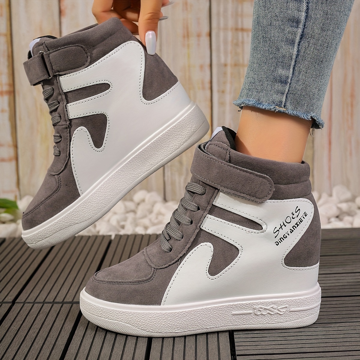 White and grey Women's Wedge Heel Sneakers sold by 100 Spartans