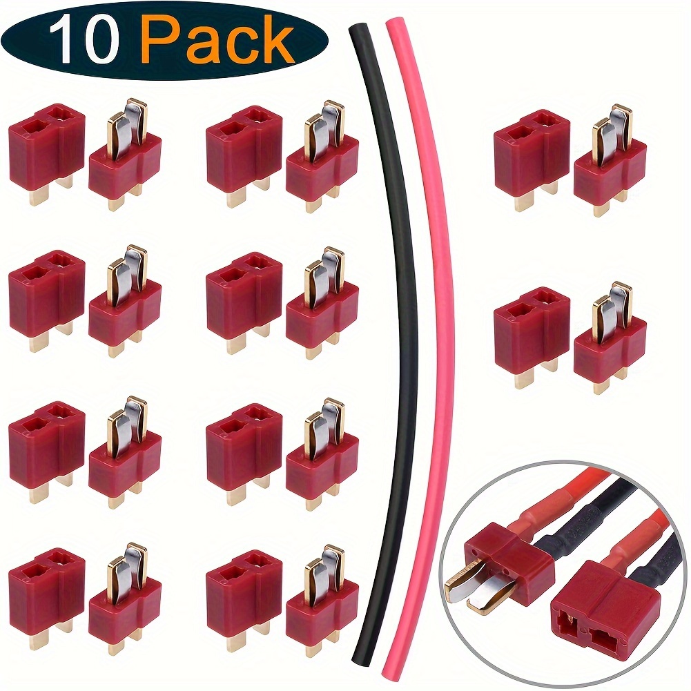 

10 Pairs Hobbypark Rc Connectors, Male & Female Style With Shrink Tubing, Pe Material, For Rc Battery Pack Esc Motors, Off Road Buggy Monster Upgrades Replacement