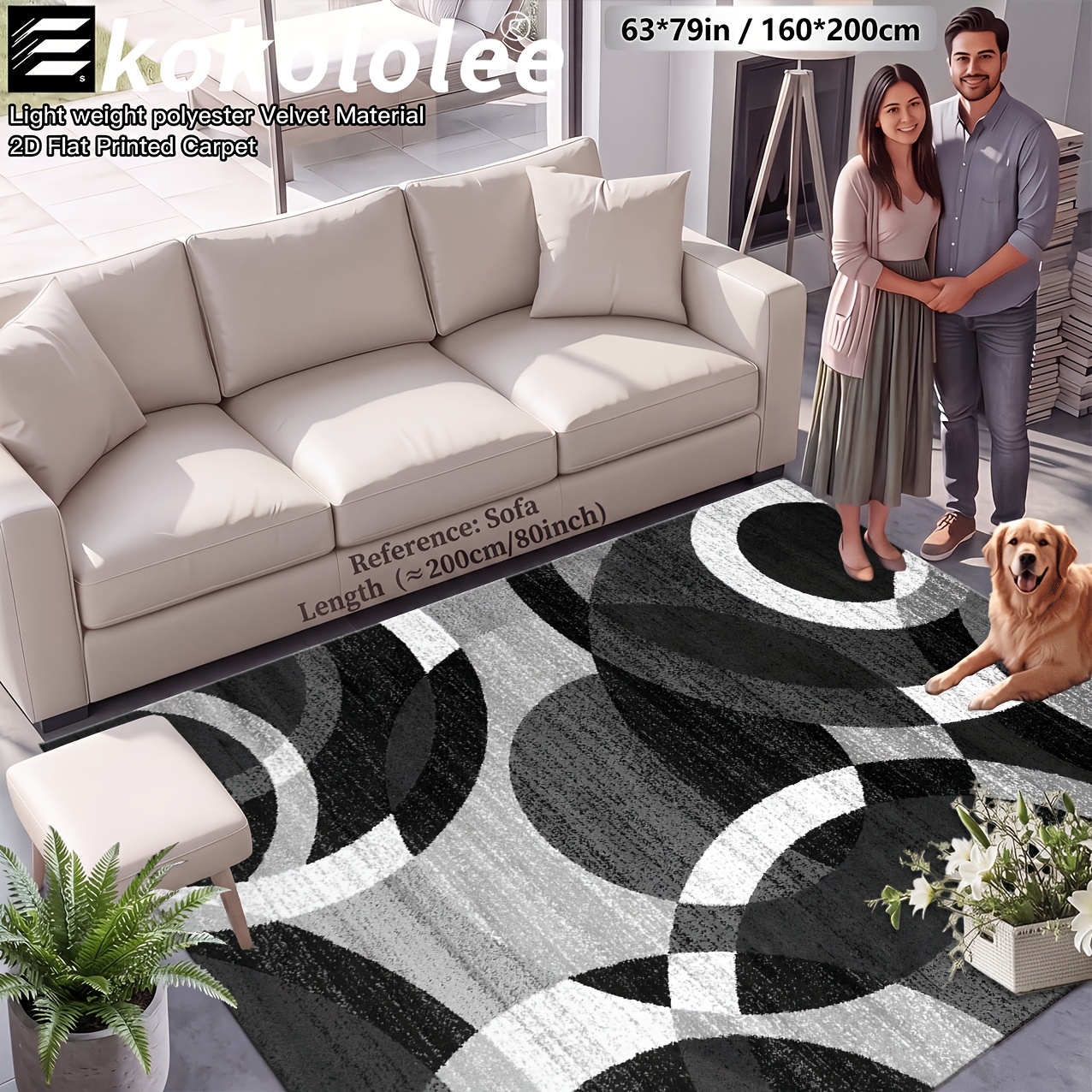 TEMU 1pc Large Abstract Geometric Area Mat - Machine Washable Anti-slip Polyester Mat With Polypropylene Backing, Easy To Handle For Living Room,