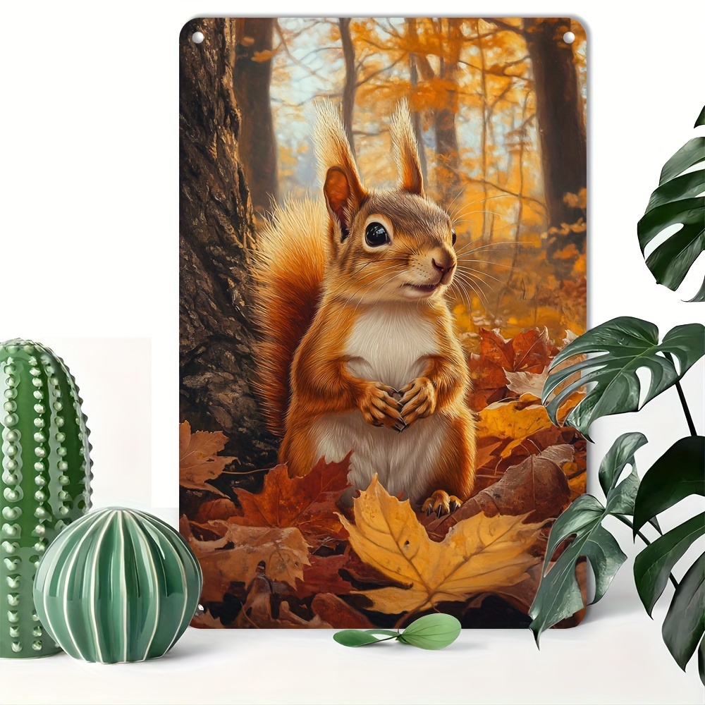 

1pc Aluminum Squirrel Tin Sign, Reusable Vintage Autumn Metal Wall Art, Pre-drilled Waterproof Decor For Bar, Yard & Home, Suitable For 14+ (8x12 Inch)