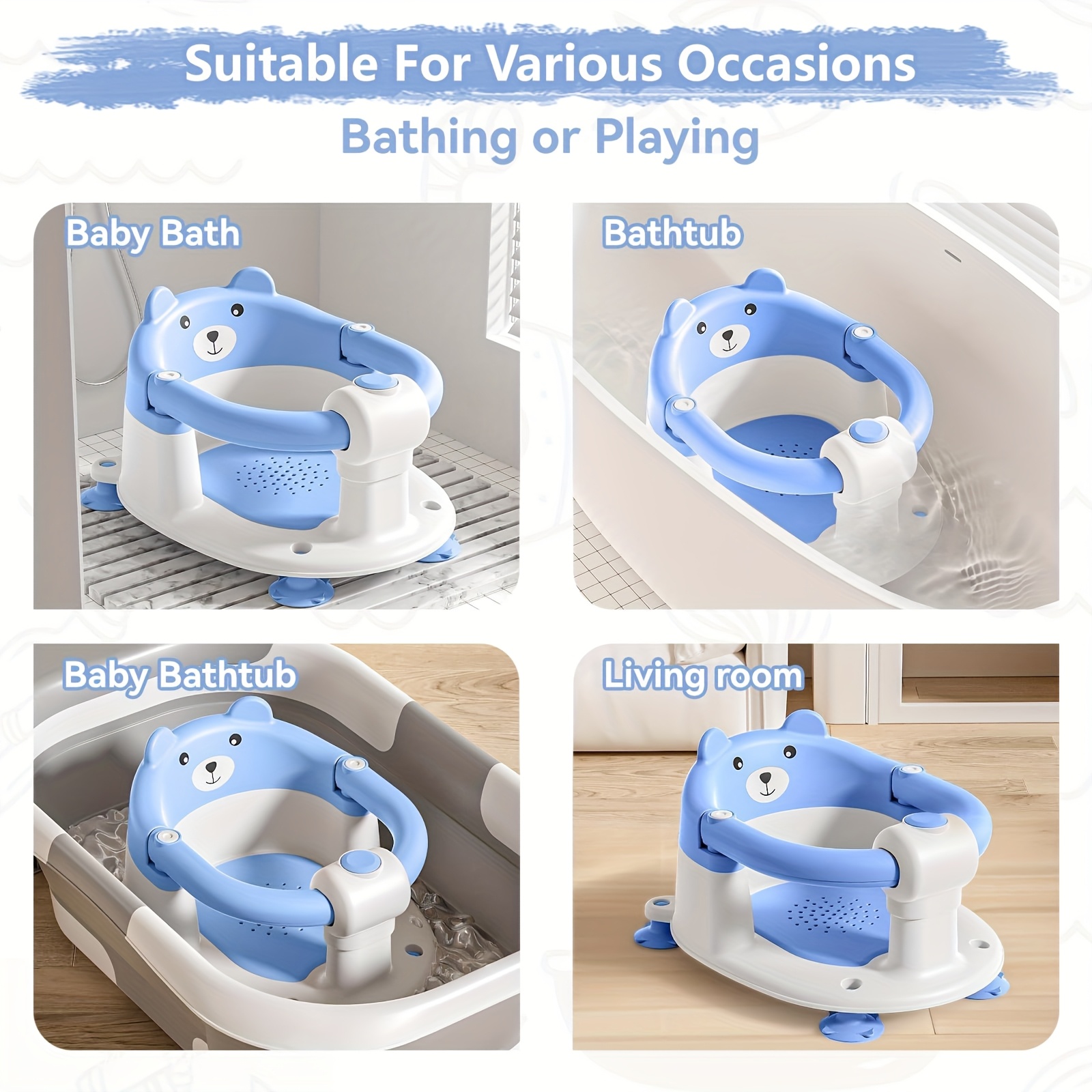Baby Bath Seat for 6 Months and Up with Non-Slip Suction Cups and Soft Cushion, Toddler Bath Support Chair in Multiple Colors