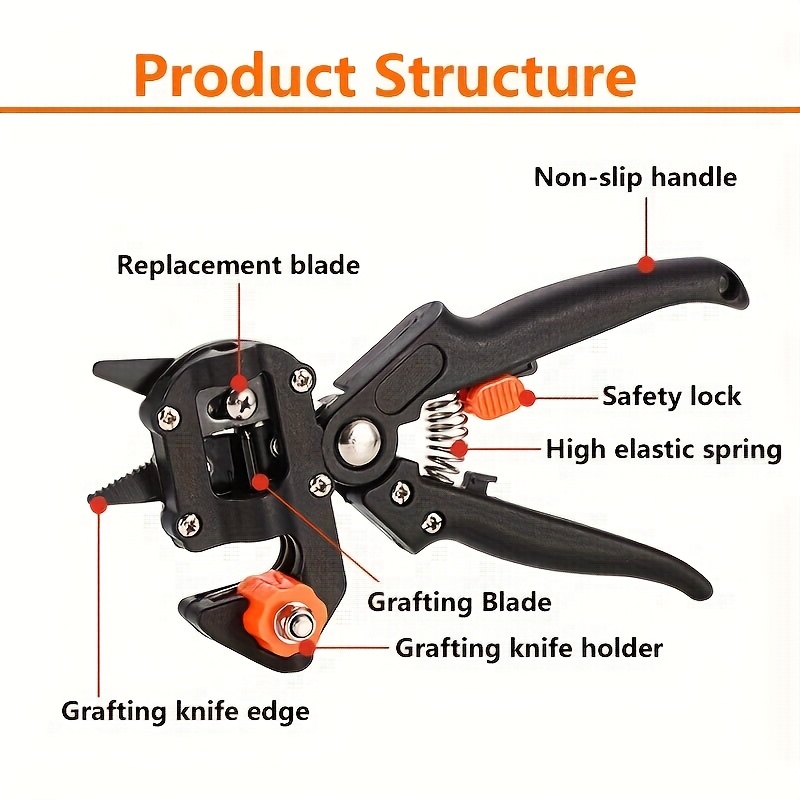 1 set ergonomic 2 in 1 garden grafting and pruning tool kit   pruning shears cutting knife with 3 different stainless steel blades for fruit trees branches and vines garden pruners   durable pruners garden tools 6