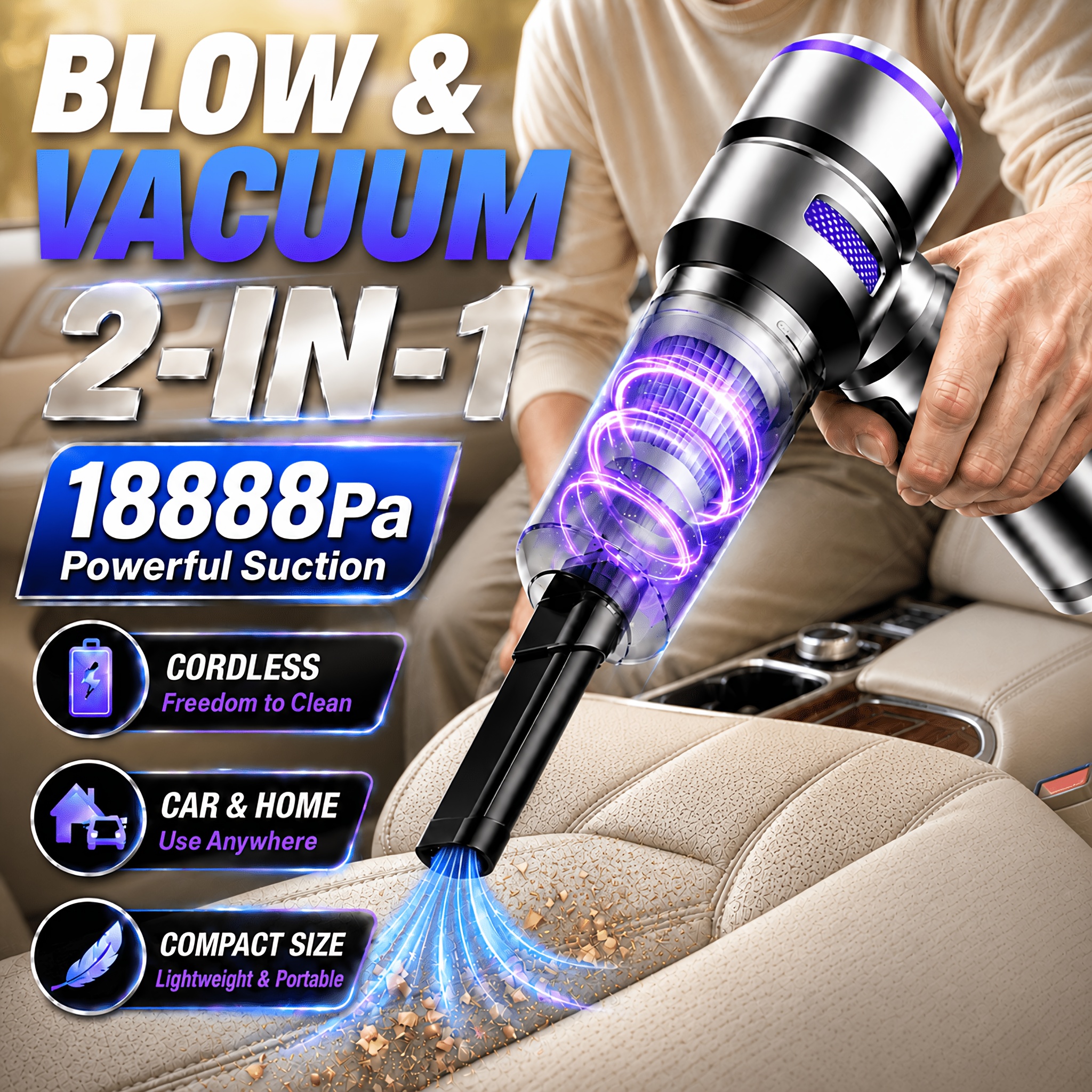 TEMU 2-in-1 Cordless Handheld Vacuum Cleaner With Long-lasting Battery - Perfect For Car, Home, And Pet Hair Cleaning