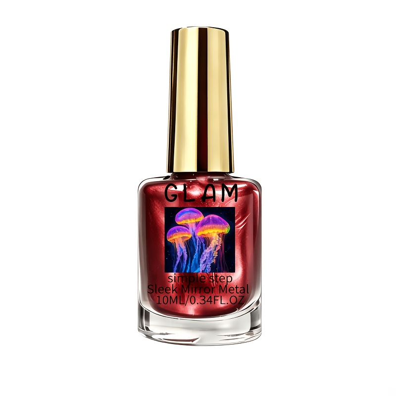 Image of Mirror-finish Metallic Wine Red Nail Polish - Quick-dry Formula Suitable For , Lamp-free, Long-lasting Oil-based Polish, Compact Travel Bottle For Salon & , Wine Polish For Nail Care