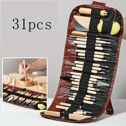 31pcs piece wooden ceramic sculpture set durable carving knives needle tools soft pens etc for clay molding art and woodworking handmade set for enthusiasts without charging
