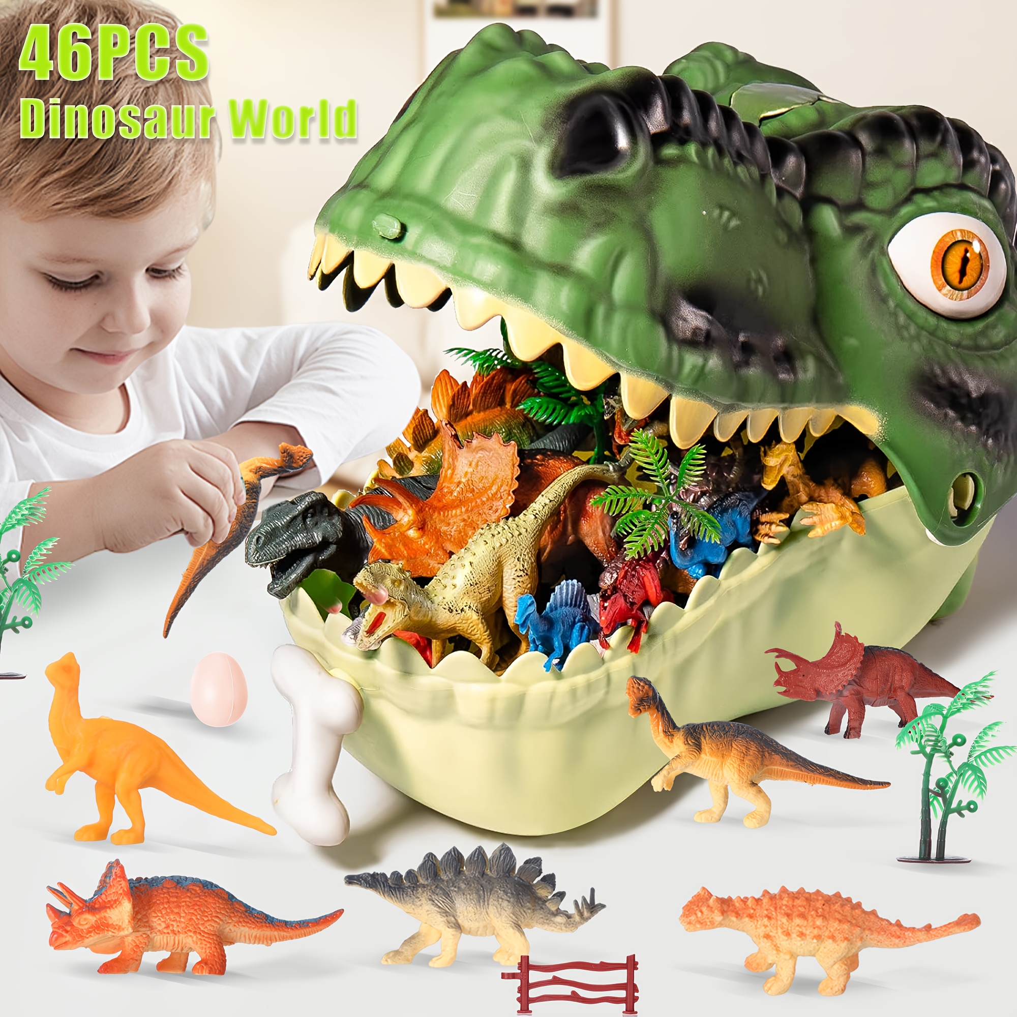 

46pcs Dinosaur Toys Playset For Kids- 26pack Realistic Dinosaurs Figures With Eggs&trees&fence, Educational Play Figure Playset For, Create A Simulation , Gift For Boys