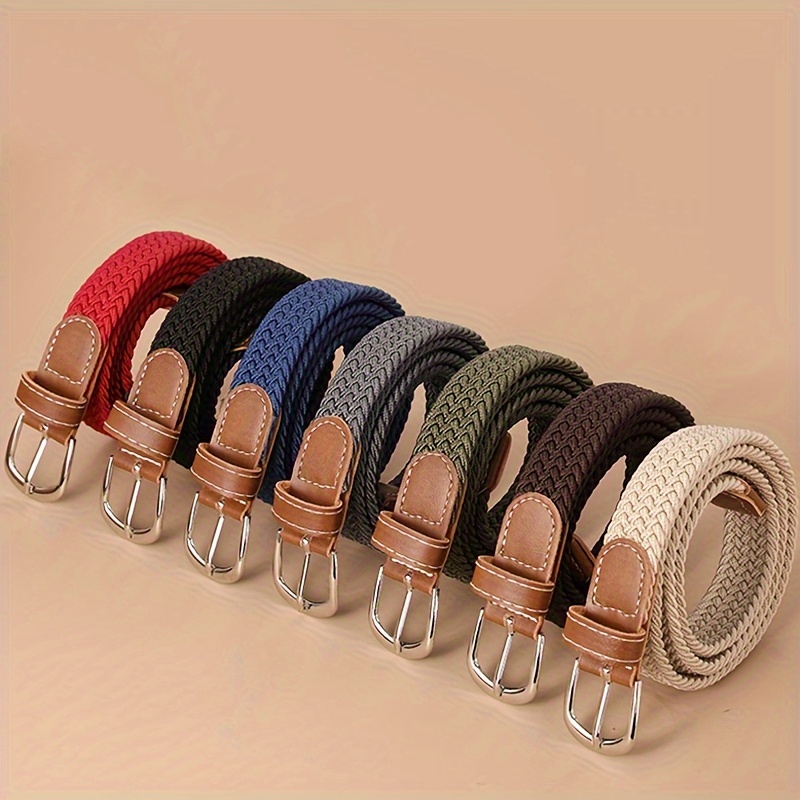 

1pc Woven Elastic Seamless Invisible Perforation For Men And Women Elastic Canvas Jeans Belt Belts Buckle