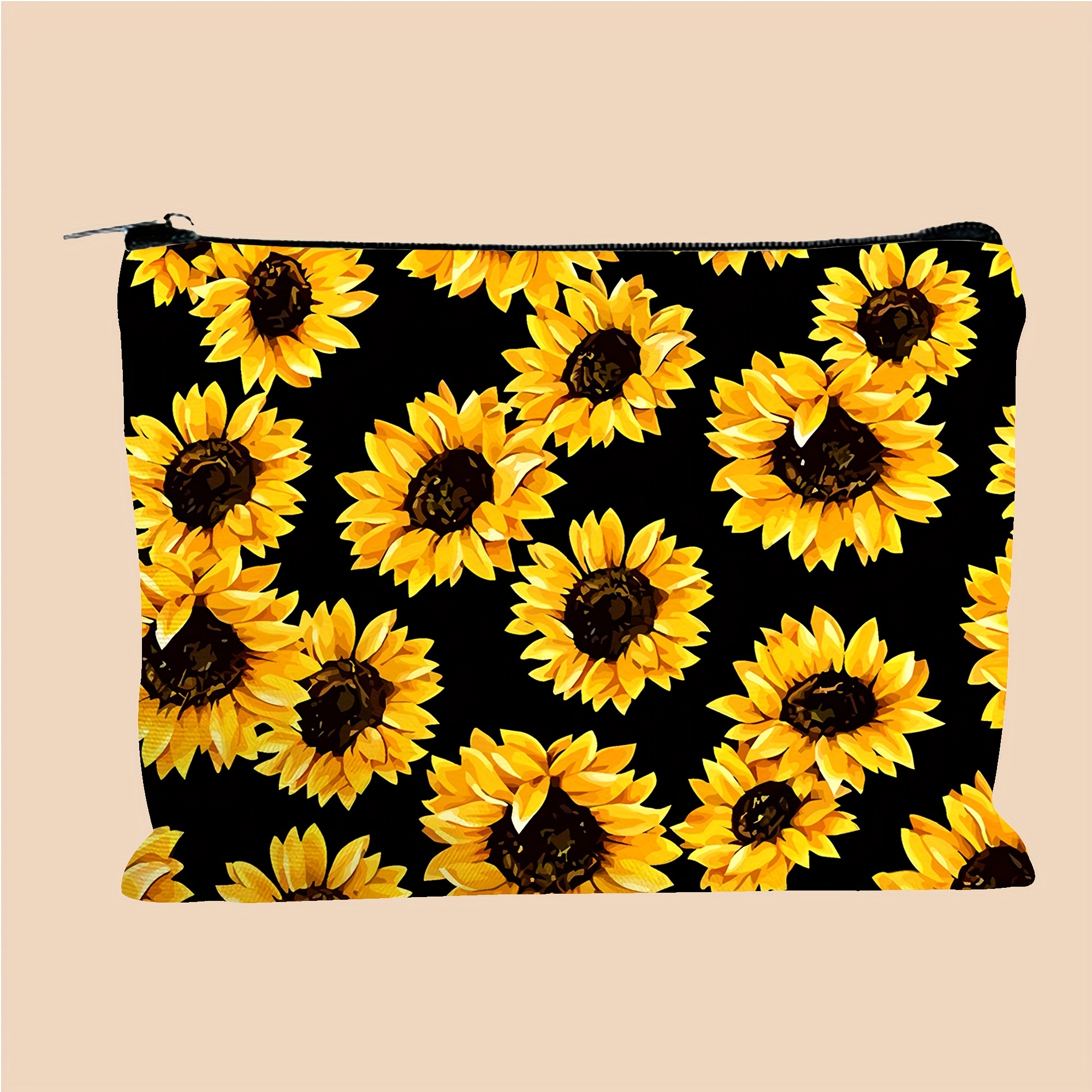 

1pc Sunflower Cosmetic Pouch, Yellow Zippered Canvas Clutch, Sunflower Storage Bag For Lovers Gift, Ladies Makeup Bag With Double-sided Print, Bathroom Toiletry Organizer, Students Stationery Pen Case