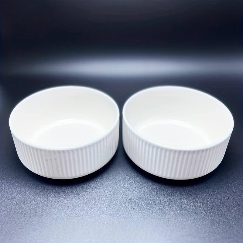 2pcs Ceramic Pet Bowls, White Porcelain Food And Water Bowls, Exquisite Striped Relief Design, Large Bowls, Suitable For Hamsters, Squirrels, Birds, And Animals, Reusable Ceramic Bowls