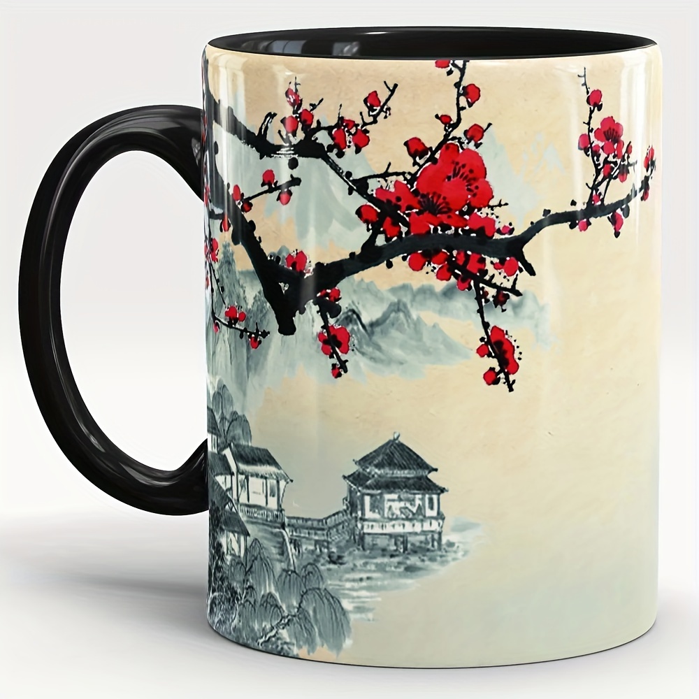

1pc, Chinese Style Flower Tree Landscape Coffee Mug, Ceramic Coffee Cups, Water Cups, Summer Winter Drinkware, Birthday Gifts, Holiday Gifts