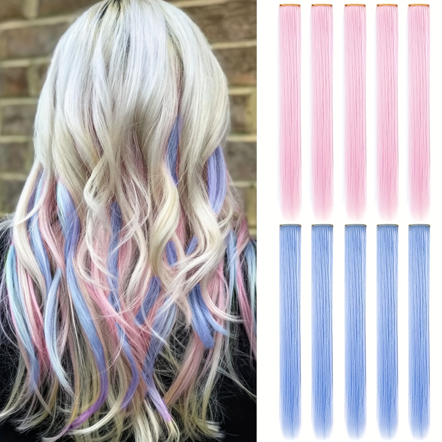 LSKJMO 8-tlg. Haarverlängerungen – Blaugrün & Lila, 22 Zoll, Clip-in, Synthetisch, Für Parties & Cosplay