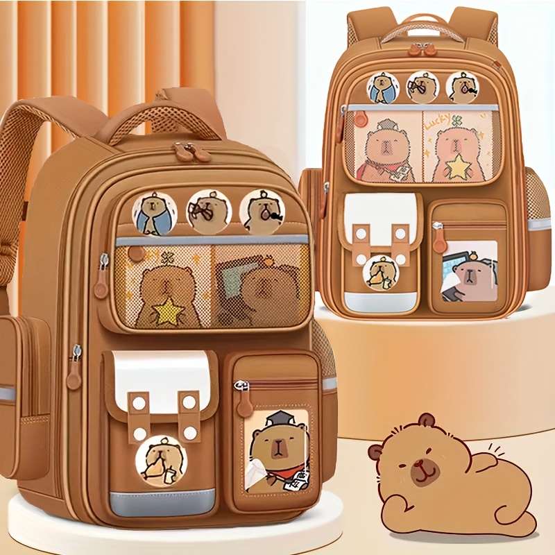 Capybara rugzak leuke Capibara rugzak met grote capaciteit voor school, Kawaii schooltas voor kinderen, schooltas met etui, Gebakken Vis Capibara, 30*21*44cm/11.8*8.3*17.3 inches