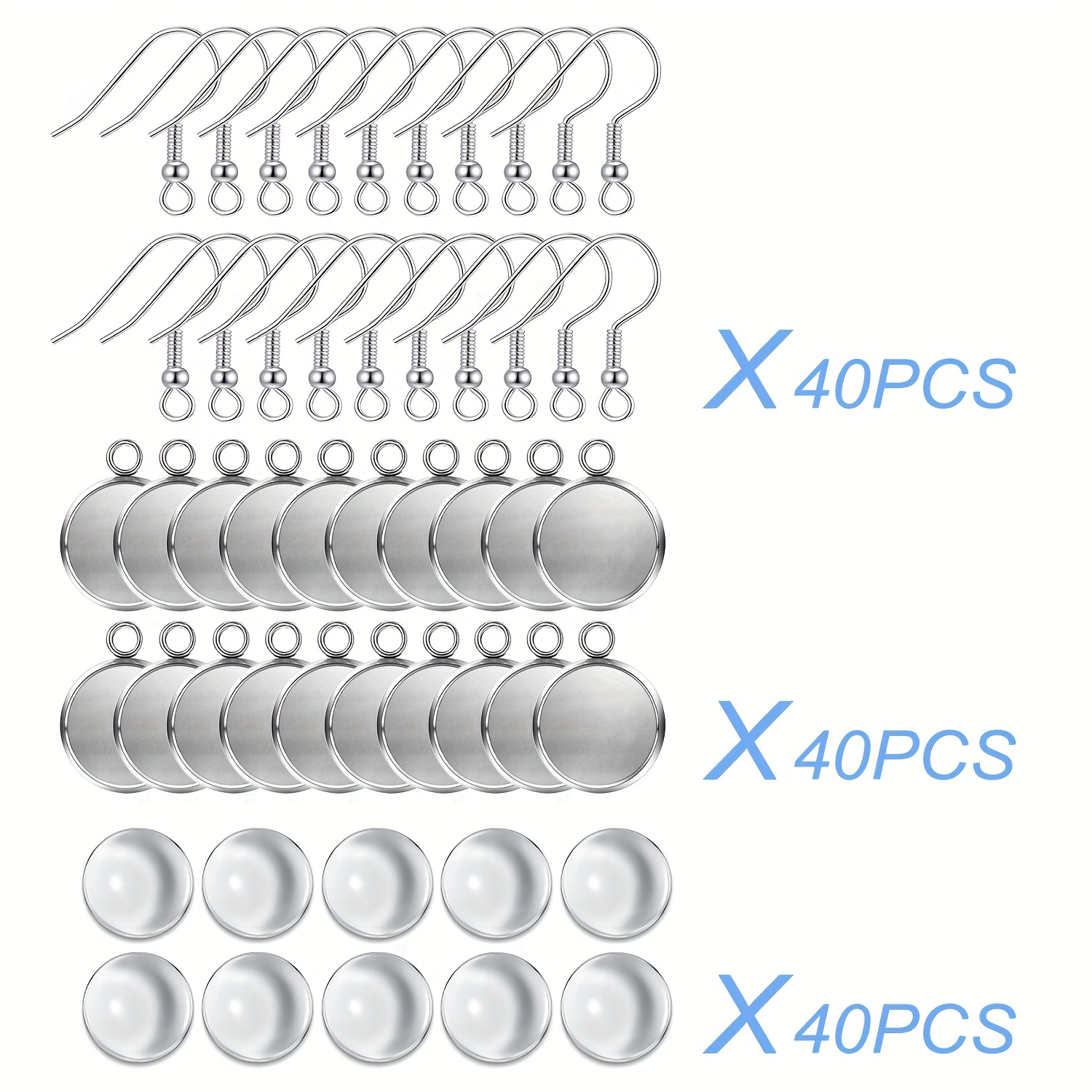 Image of 60/120pcs Earrings Hooks Blanks Kit, Fit 12mm Cabochon Settings Trays, Stainless Steel Earrings Bezel For Jewelry Making