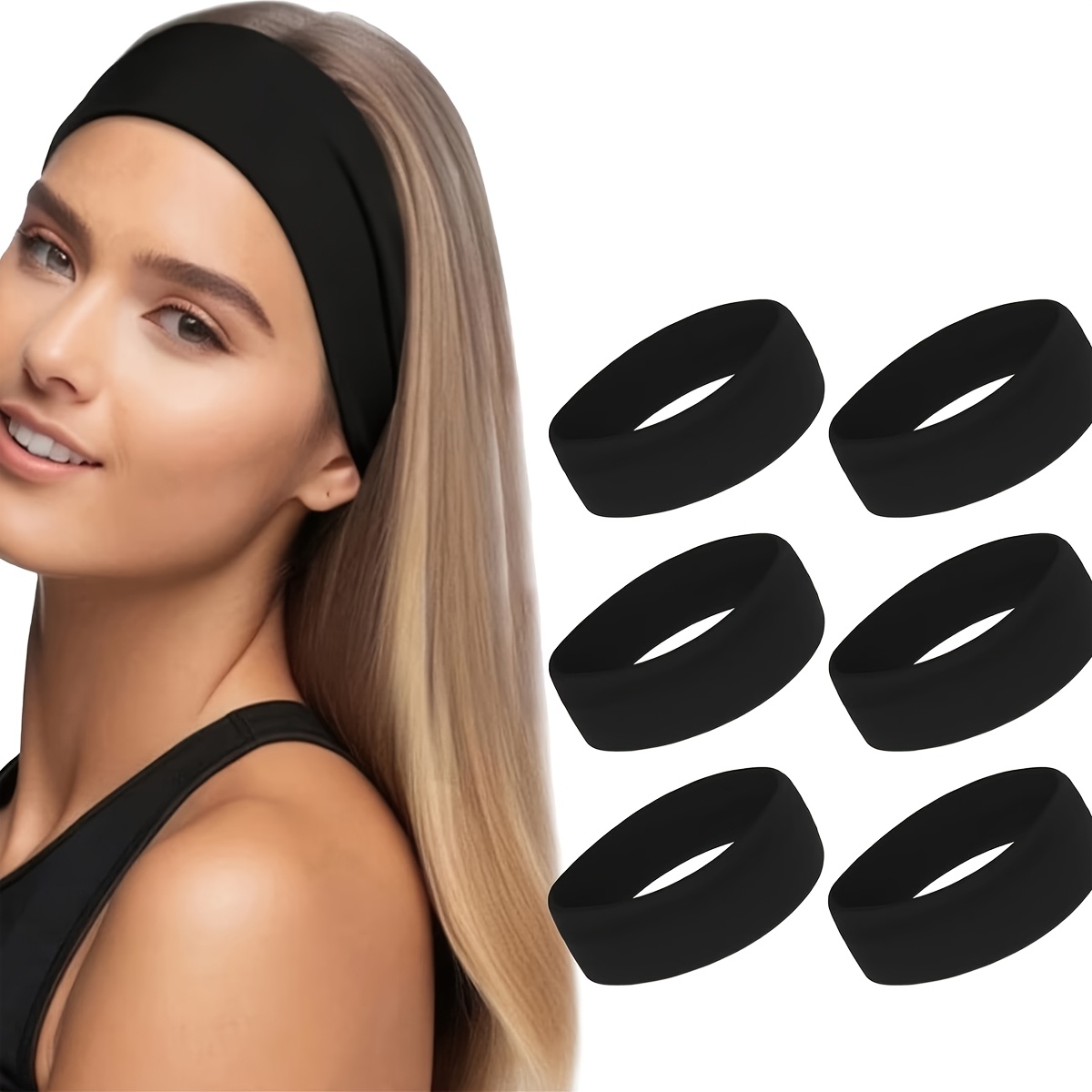 TEMU 6pz Fascie Sportive Assorbi-Suo da Donna - Fascia , Fascie in Tessuto , Adatte per , Accessori per Capelli da Donna /Inverno, Fascie Morbide ed