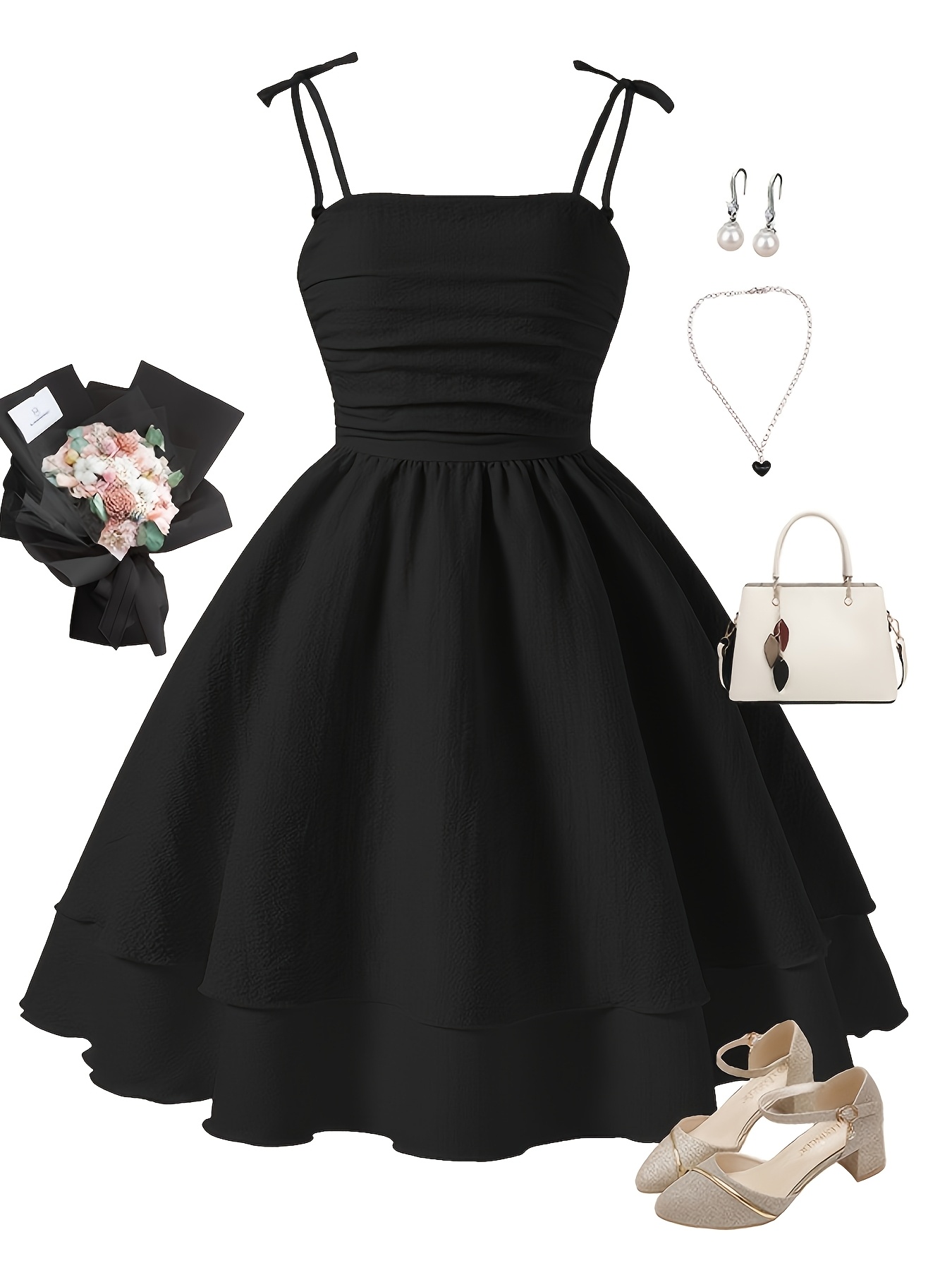 white christmas dresses Black Long Sleeve Two Piece Junior Prom Dress GTEEN023 main image 1