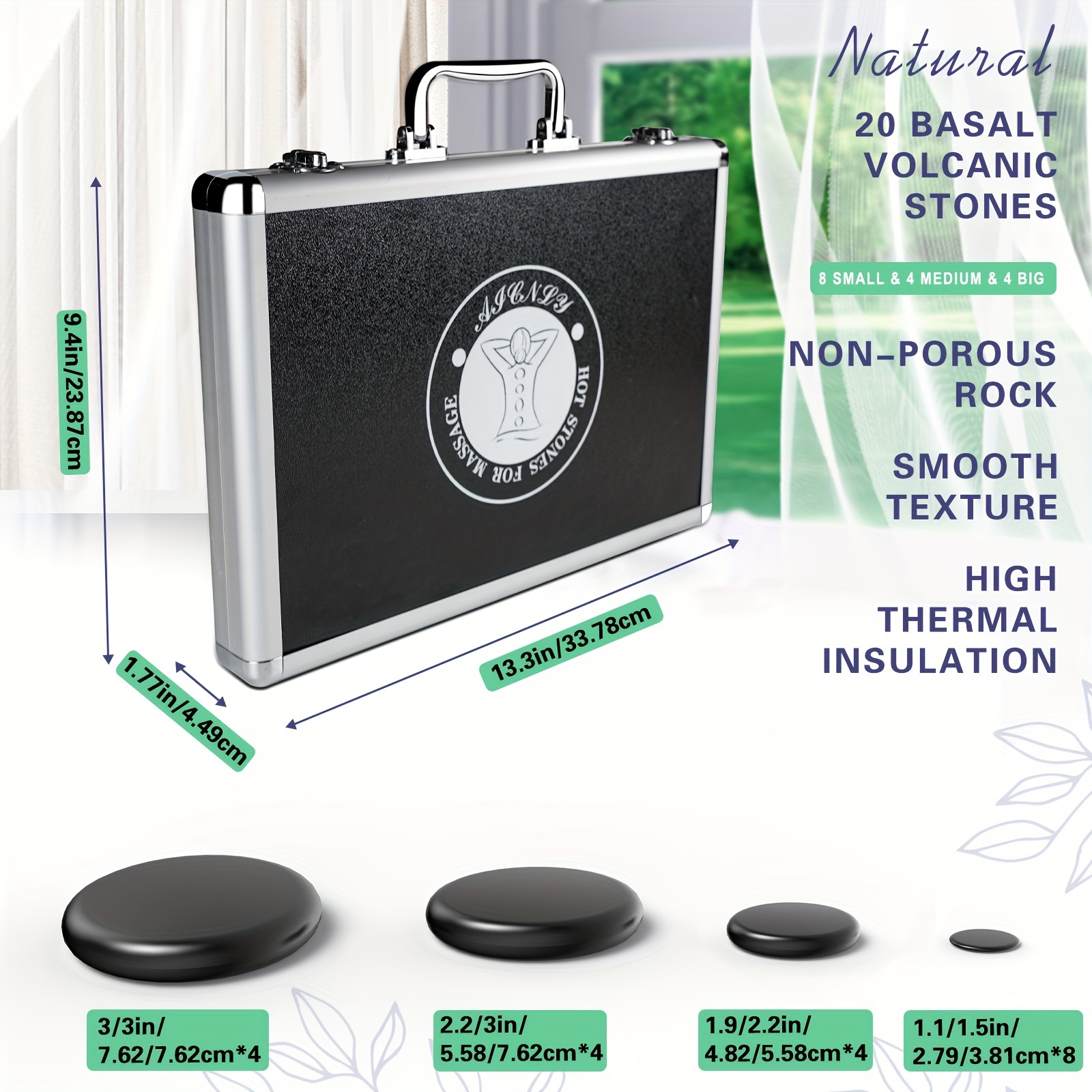Hot Stones Massage Set with Heater - 20pcs for Full Body Spa