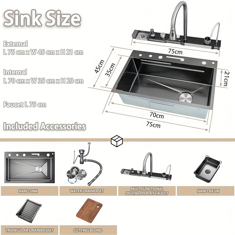 1 Set Single Bowl Kitchen Sink, Stainless Steel Undercounter Sink with Pull Down Sprayhead Faucet, Contemporary Rectangle Bar Sink, Brushed Gun Gray Finish, Right Drain Location, Faucet-included, No Battery No Electricity Needed