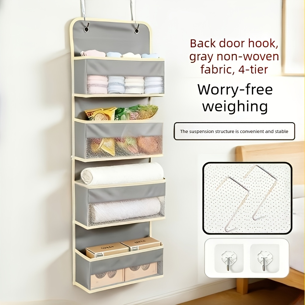 Over-the-door Hanging Organizer, 4-tier Fabric Storage Rack With Large Pocket, Mesh Front Bins For Bedroom, Bathroom & Closet, Space- Storage Solution