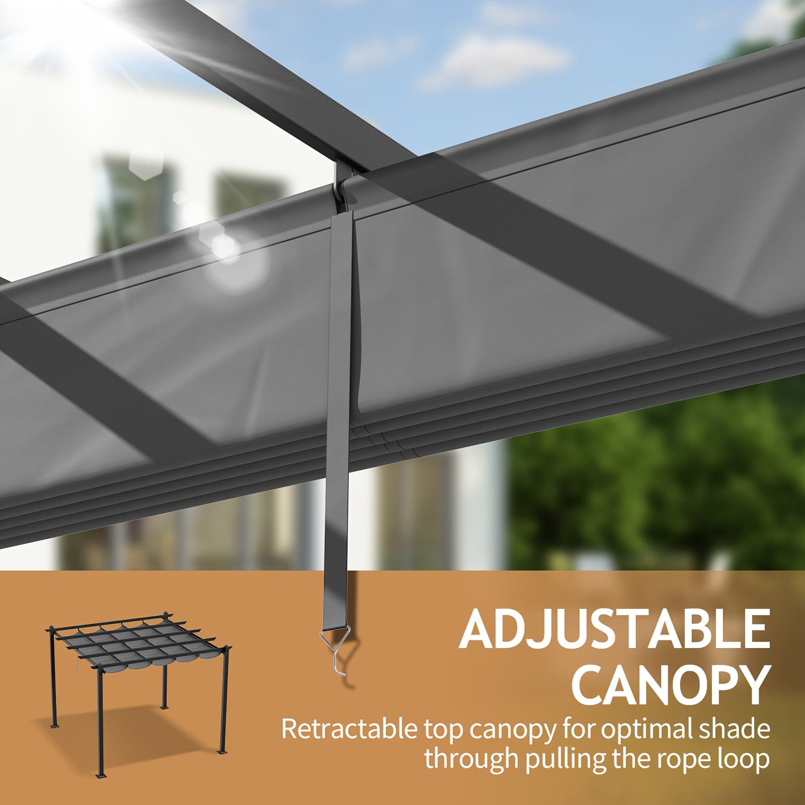 10' X 10' Outdoor Pergola Retractable Canopy Shades Steel - Temu