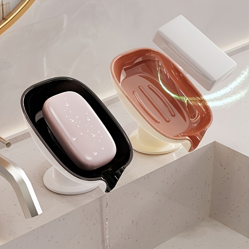 

1pc Luxury Plastic Soap Holder With Suction Cup, Oval Shape, Draining Soap Dish For Bathroom Countertop, No-drill Wall Mounted Soap Rack