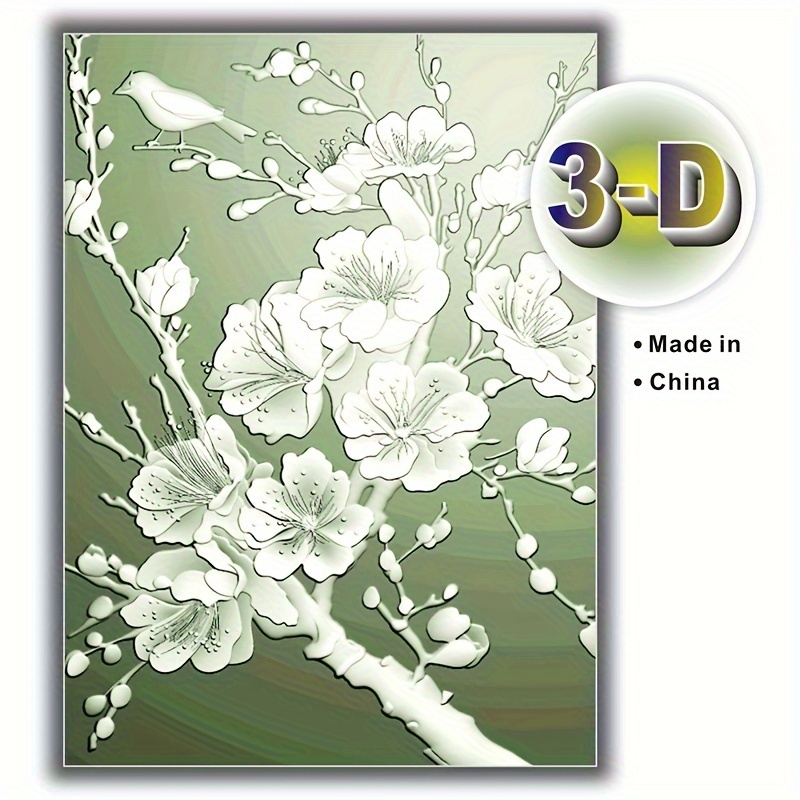 

3d Embossed Plum & Bird Pattern Folder - Transparent Plastic, Floral Theme For Scrapbooking And Card Making